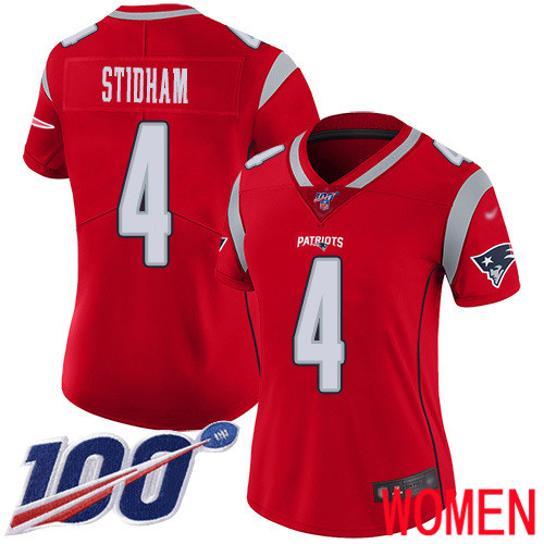 New England Patriots Limited Red Women #4 Jarrett Stidham NFL Jersey 100th Season Inverted